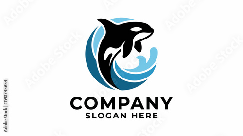 An engaging logo design featuring an orca amidst stylized waves, representing strength, movement, and fluidity, perfectly suited for marine-themed businesses or conservation efforts.