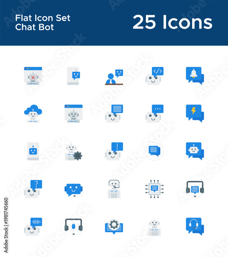 AI chatbot flat icons for technology dashboard UI. Digital communication and IoT illustrations