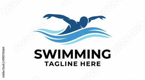 This image showcases a swimmer in motion, surrounded by stylized blue waves, ideal for promoting swimming activities, events, or brands focused on water sports.