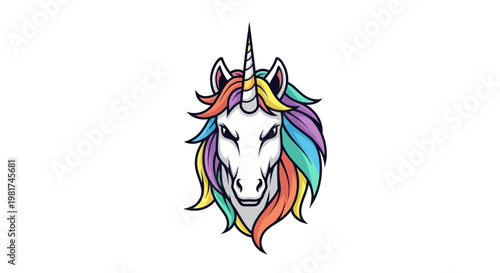 Colorful Unicorn Head with Rainbow Mane.