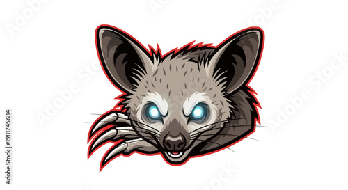 Cartoon Raccoon Dog Face with Glowing Eyes.