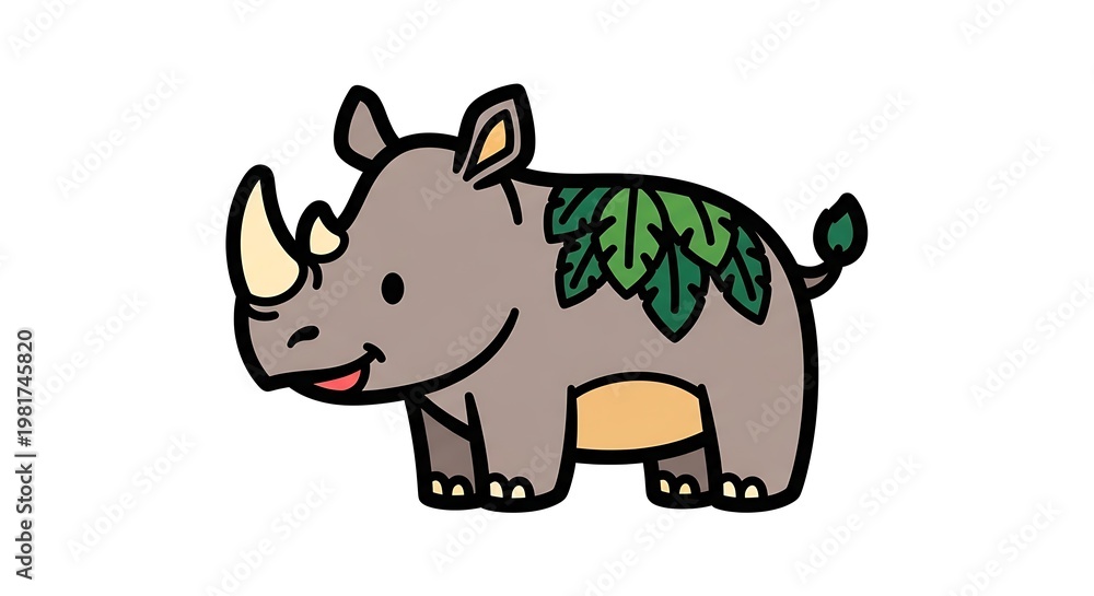 Obraz premium Cute cartoon rhino vector illustration coloring page wildlife safari animal art