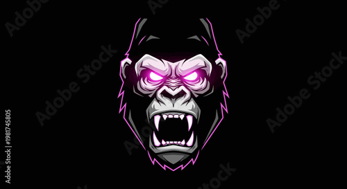 Glowing Gorilla Head with Neon Eyes.