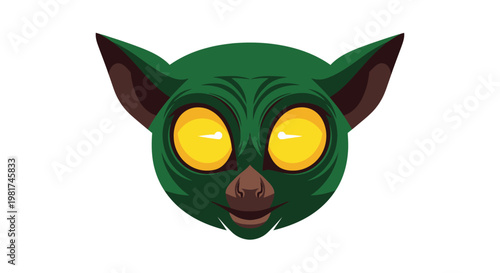 Green Cartoon Creature with Yellow Eyes.