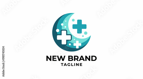 This logo symbolizes a new healthcare brand, utilizing a crescent moon and plus signs to convey a commitment to health, wellness, and innovation in healthcare solutions.