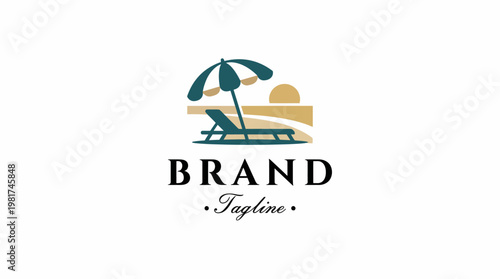 A tranquil beach scene featuring a sun lounge chair under an umbrella, set against a mesmerizing sunset with serene colors creating a peaceful atmosphere for relaxation.