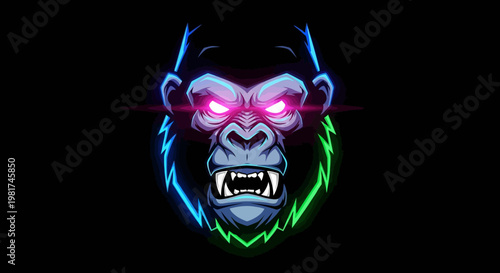 Glowing Gorilla Head with Neon Eyes.