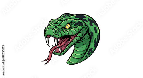 Green Snake Head with Open Mouth.