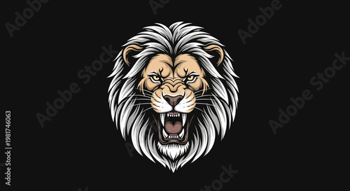 Lion Head Illustration with Open Mouth.