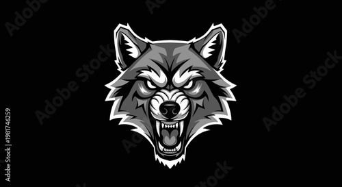 Menacing Wolf Head Illustration with Sharp Teeth.