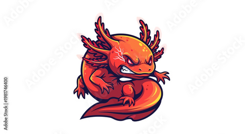 Vibrant Orange Axolotl Illustration Curled Up.