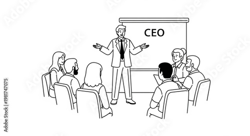 CEO presenting to a group of people in a meeting.