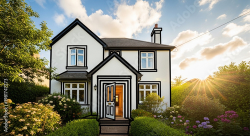 Charming detached house with garden and bright sunshine.