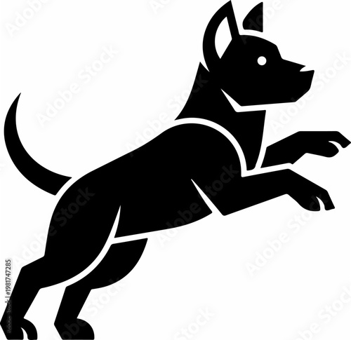 Black silhouette of a dog running.