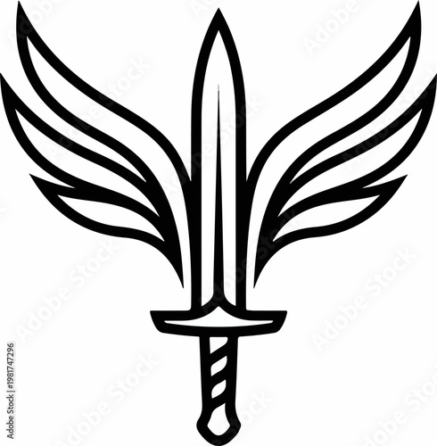 Black sword with wings logo symbol.