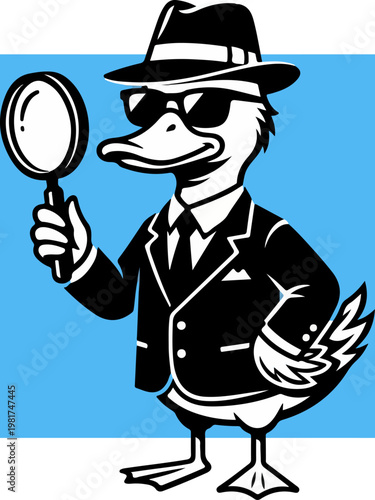 Cartoon duck detective in suit.