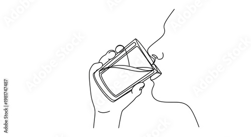 Close up of a hand holding a glass of water to the mouth.