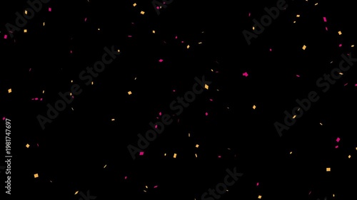 blue and orange confetti falling animation, 4k loopable overlay with alpha channel. colorful multicolor confetti falling animation.