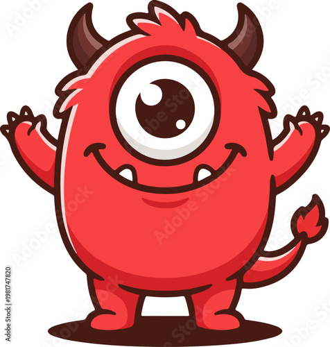 Cartoon monster with one eye smiling.