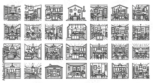 Collection of Architectural House Interior Design Sketches.