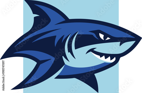 Cartoon shark head with sharp teeth.