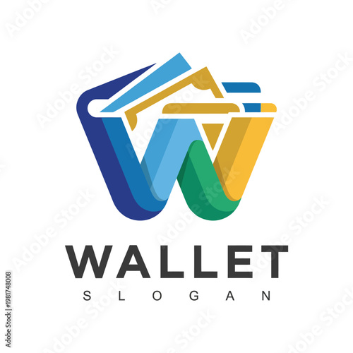 This image displays a vibrant wallet logo featuring elements of financial transactions, ideal for fintech brands looking for a colorful and modern identity.