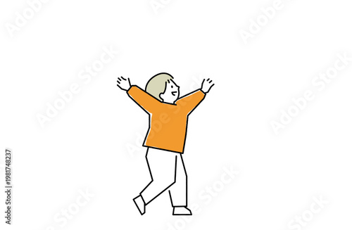 よちよち歩きで一生懸命に前へ進む幼児の愛らしい線画イラスト