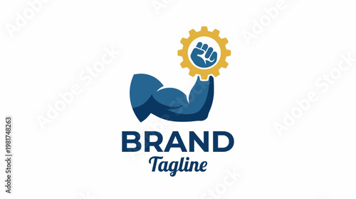 A dynamic logo that combines muscle with mechanical elements, representing strength, power, and innovation for a brand focused on fitness or engineering solutions.