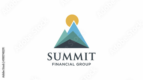 A creative logo featuring mountains and a sun, representing stability, growth, and finance for Summit Financial Group, ideal for branding and marketing in finance sectors.