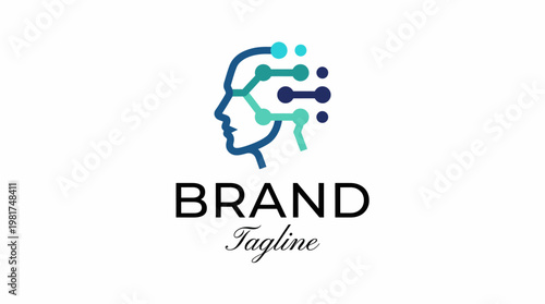 A modern logo featuring a stylized human head and circuit design, conveying innovation, technology, and connection in the fields of artificial intelligence and branding.
