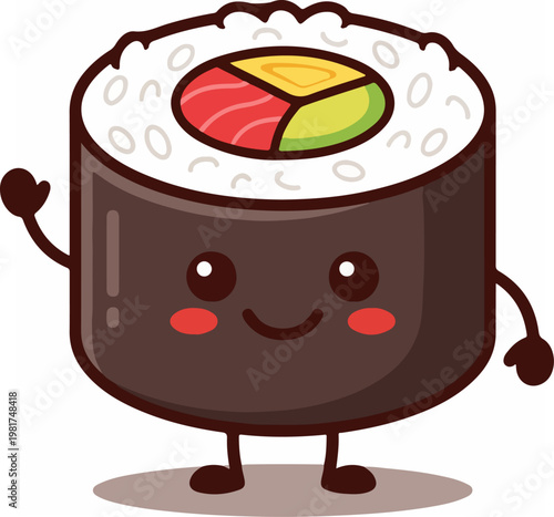 Cute Sushi Cartoon Character Face.