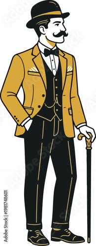 Elegant man in yellow jacket standing.