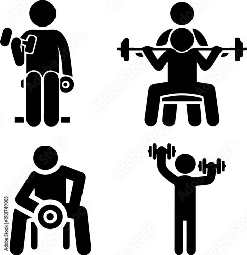 Fitness Icon Set of Men Weightlifting and Bodybuilding Exercises