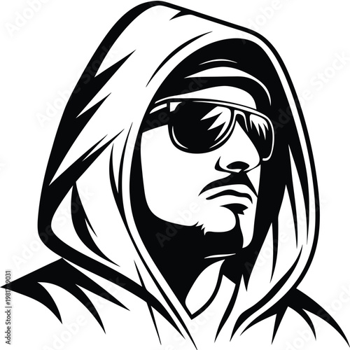 Celestial Sun and Moon Crescent Graphic Illustration in Mythical Black and White Style