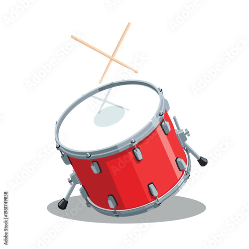 Red Drum Set with Drumsticks for Music and Entertainment Themes
