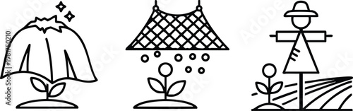 Title: Sustainable Crop Protection and Scarecrow Garden Vector Set