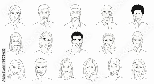 Line drawings of diverse people expressing various emotions and thoughts