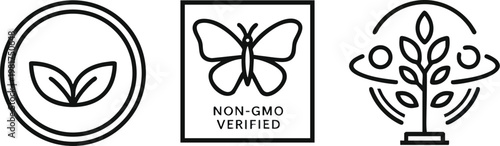 Organic Non-GMO Agriculture and Sustainable Farming Badge Set