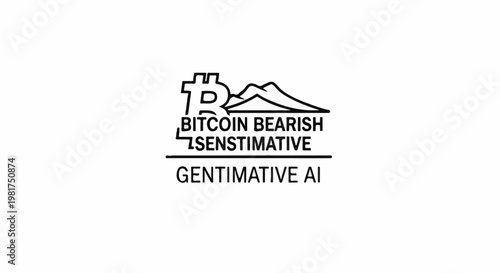 Logo with Bitcoin symbol, mountains, and text about AI