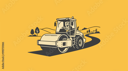 Road roller machine for construction work.