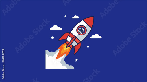 Rocket Ship Blasting Off Into Space.
