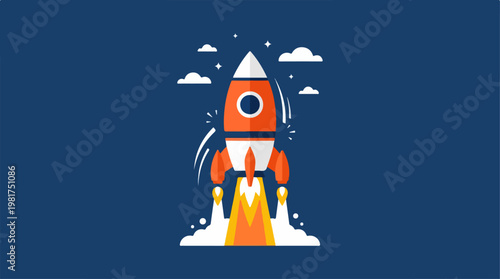 Rocket Ship Launching into Space.