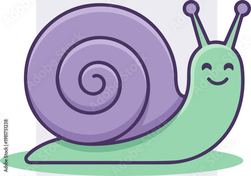 Smiling green snail with purple shell.
