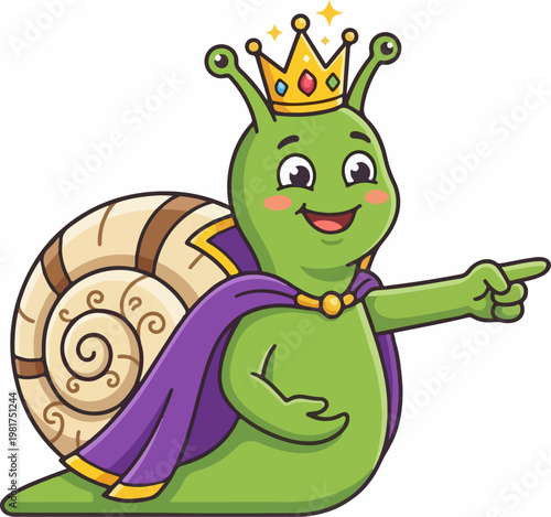Smiling Snail Wearing Purple Cape Crown.
