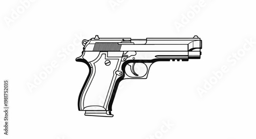 Line art of a handgun with detailed components