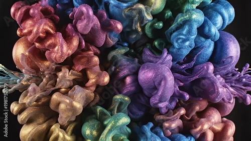 Wallpaper Mural Vibrant colorful paint fluid cluster on black background Torontodigital.ca