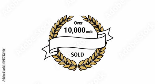 Laurel wreath with banner displaying "Over 10,000 units SOLD.