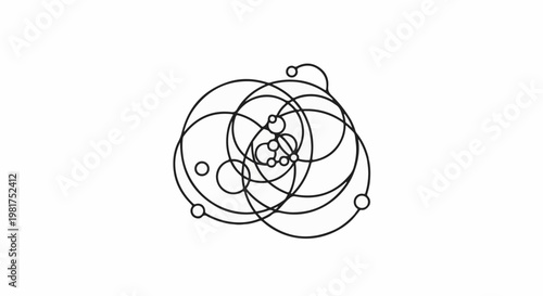 Interconnected circular lines and dots forming a complex, abstract web pattern