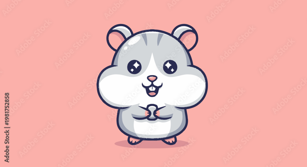 Fototapeta premium Adorable cartoon hamster with cute expression and happy pose.