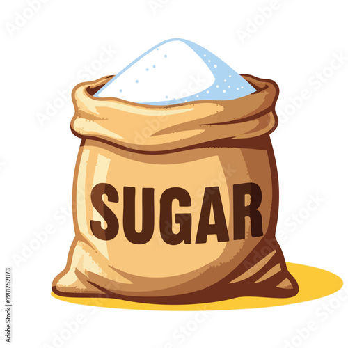 Open Bag of White Granulated Sugar with Spilled Powder for Cooking and Baking